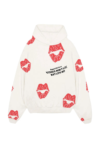 Kisses Don't Lie But Lips Do Designed Oversized Hoodie - The Khuffia Store